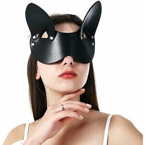 BLACK Leather Fetish Masquerade Face Mask Slave Bondage BDSM Costume Cosplay